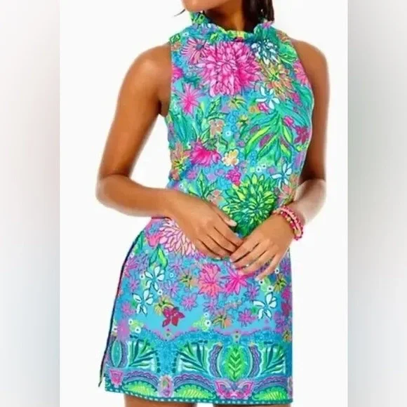 Lilly Pulitzer Adalina Romper Sea Breeze Blue Walking on Sunshine print size 10 - Picture 1 of 10